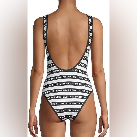 Balmain Small 2 black & white Authentic monogram logo one piece swimsuit high - Picture 9 of 12